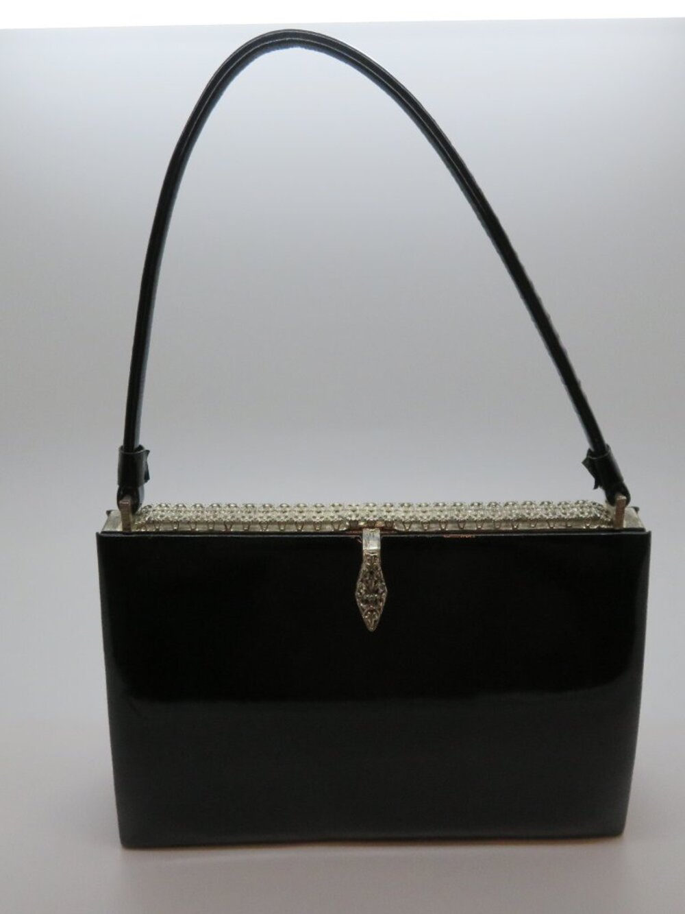 Vintage 1950s Black Patent Leather Top Handle Handbag